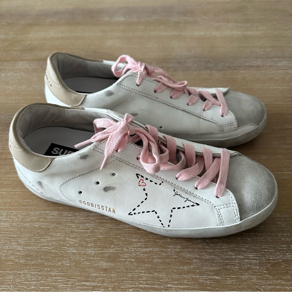 Golden Goose White Leather Pink Laces Superstar Sneakers - Picture 3 of 9